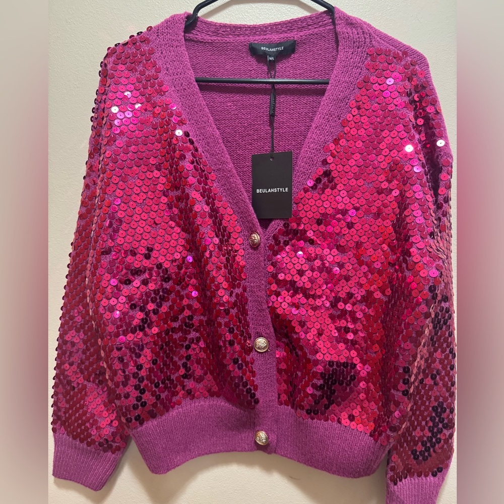 NWT Beulastyle Pink Sequin Cardigan